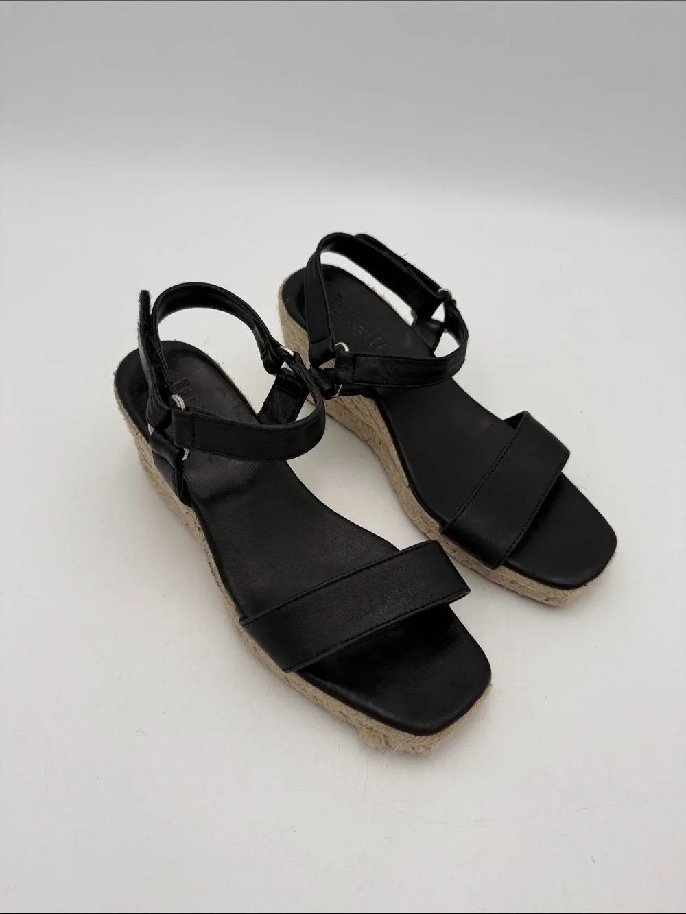 Jutelia Black Espadrille Wedge Sandals - Women 8 leather upper casual office Y2K